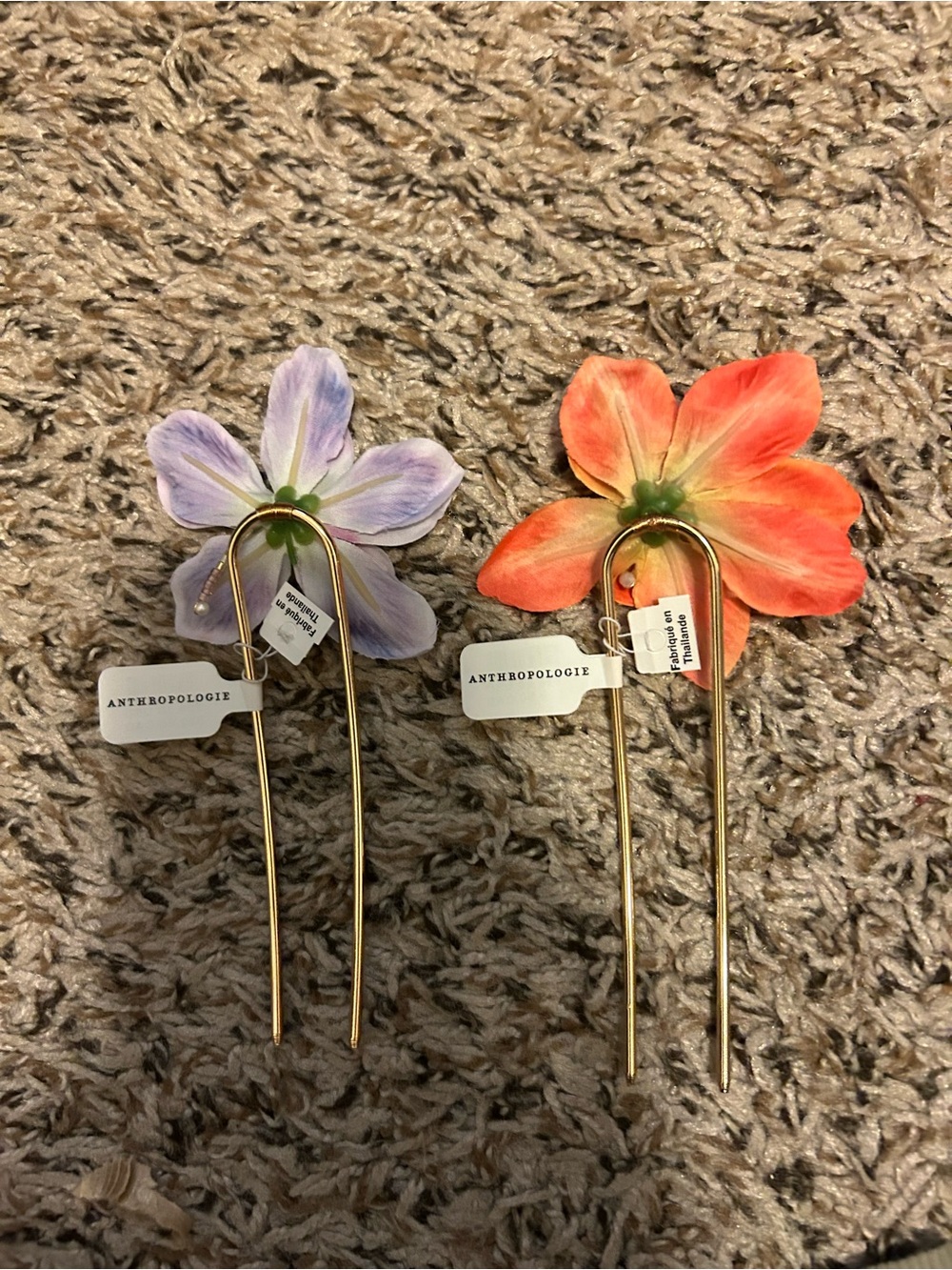 Anthropologie Floral Hair Pin - Orange Flower. No tag - Picture 5 of 7